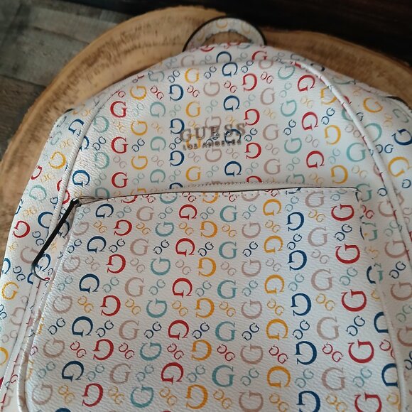 NWOT GUESS Bag Mini Backpack White Rainbow Logo Multi Pockets Adjustable Straps main image 15